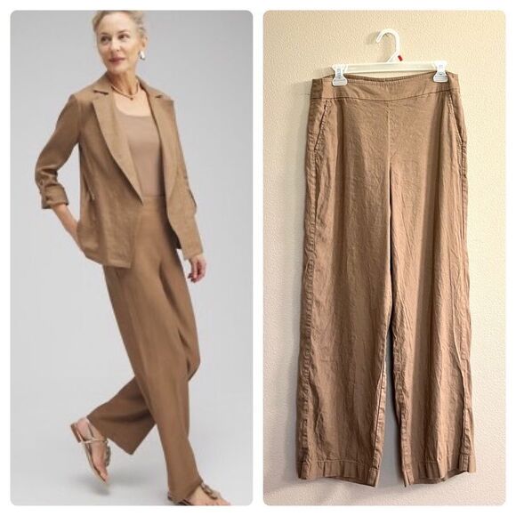 Chico’s Linen Blend Camel Pull On Pants - Picture 1 of 14
